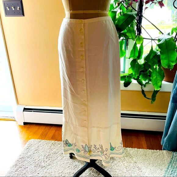 LOFT | long linen embroidered bottom skirt 2P - Picture 1 of 7